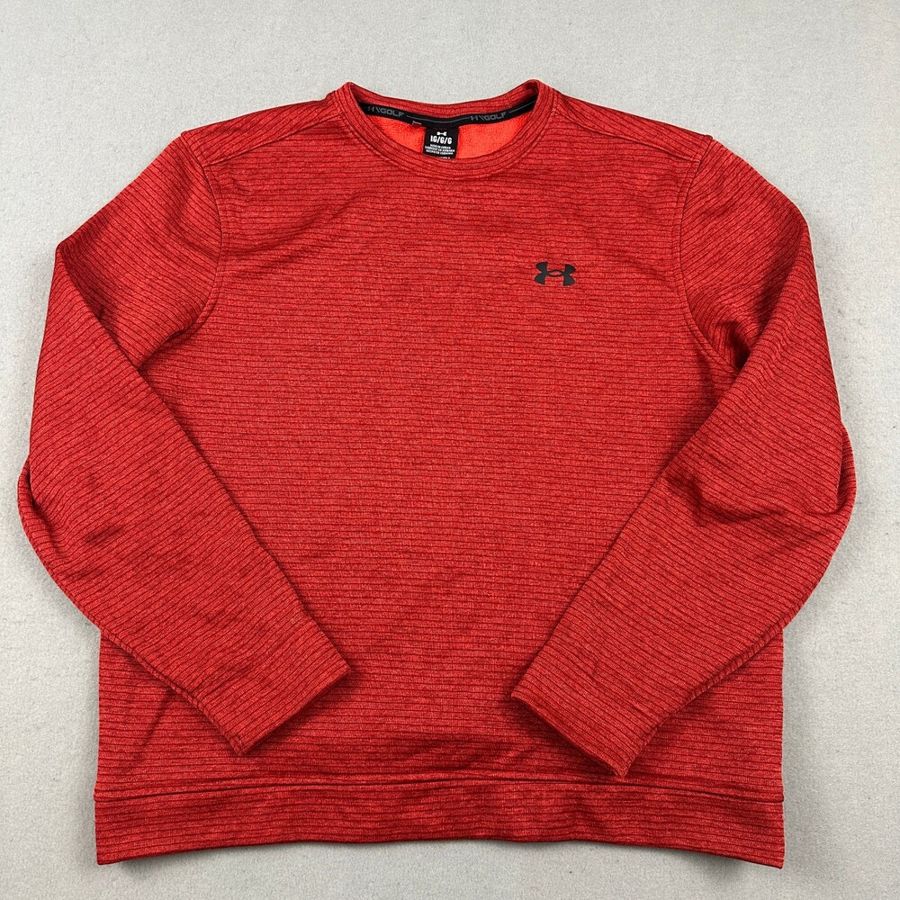 Under Armour Golf Sweater Men Large Red Storm Fleece Crew Neck Pullover L